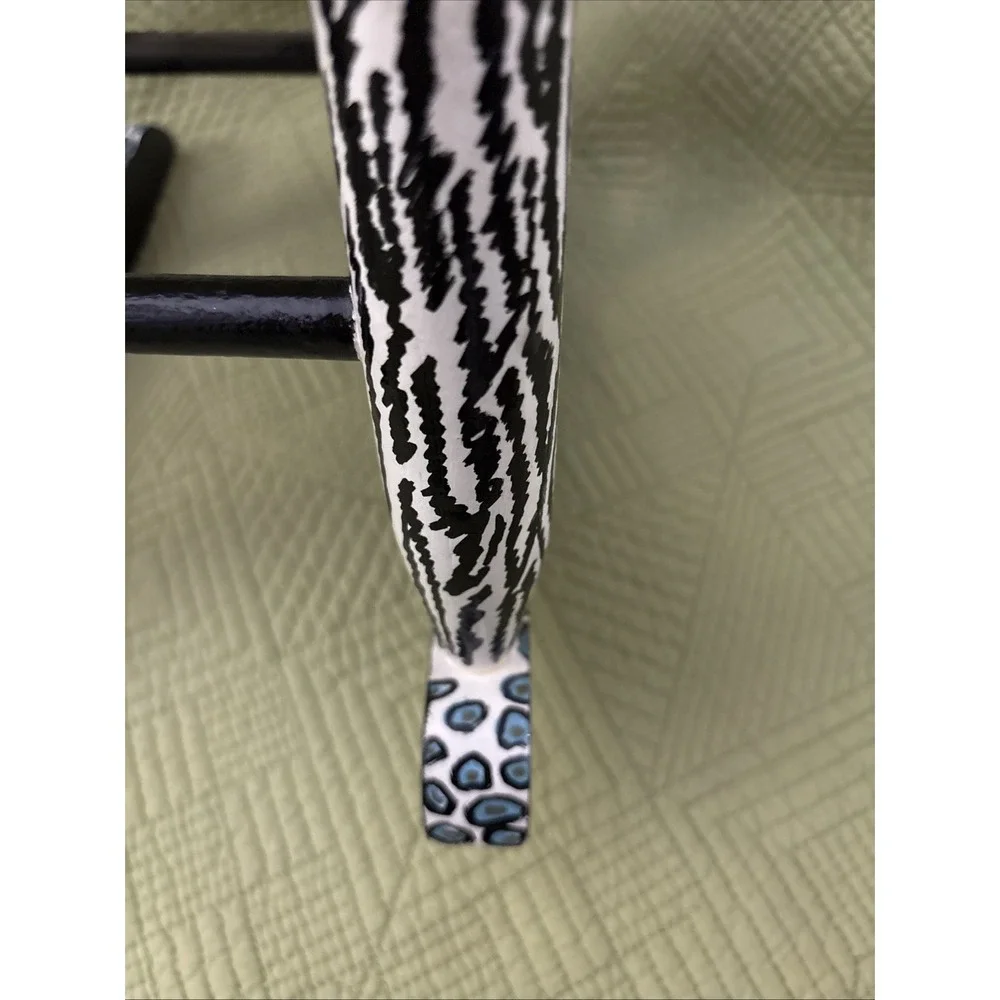 Hand Painted Folk Art Doll Rocking Chair Animal Print Miniature 16